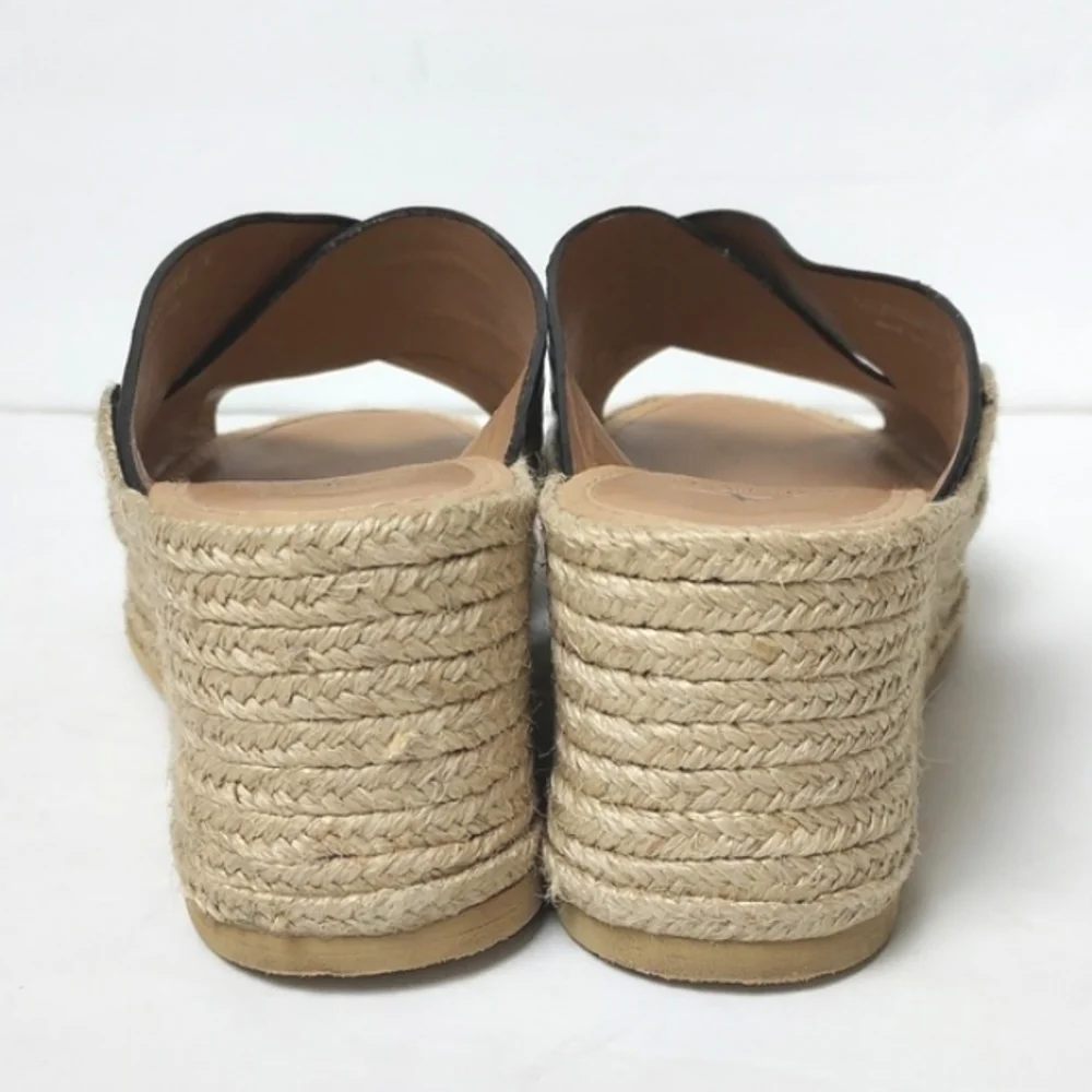 Aquatalia Marina Leather Croc Embossed Crisscross Espadrille Wedges Black Size 7